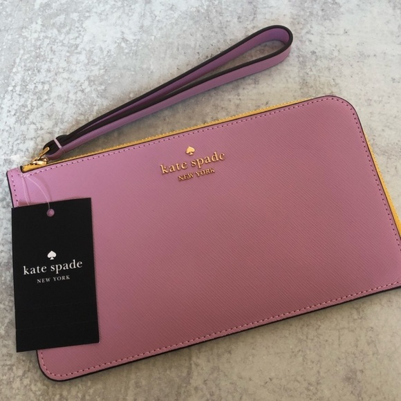 Kate Spade Medium L Zip Wristlet Lucy Bicolor Saffian Berry - Picture 13 of 13